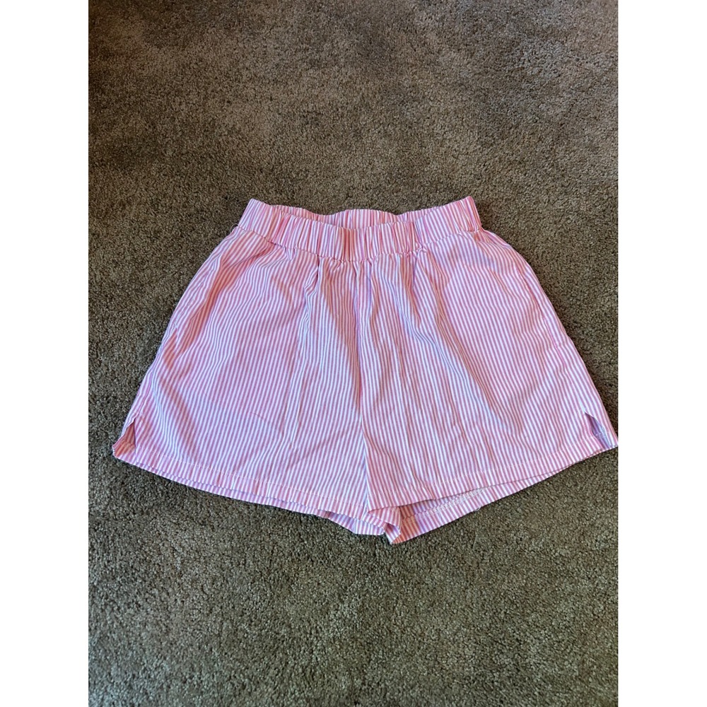Striped Shorts Women's Pink White Elastic Waist Casual Summer Cute Comfy Small